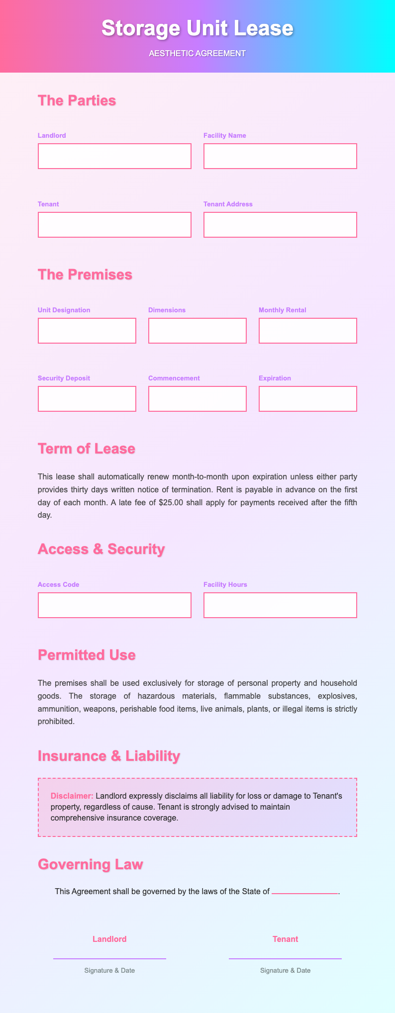 Vaporwave aesthetic storage unit lease agreement